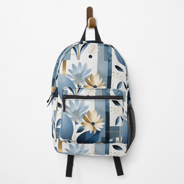 Item preview, Mid Century Botanical Retro Geometric Leaves Florals Icy Blue, Gold designed and sold by Prints and Lifestyle.