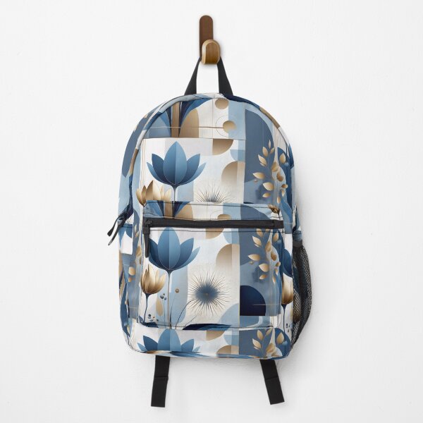 Item preview, Mid Century Botanical Retro Geometric Leaves Florals Icy Blue, Gold designed and sold by Prints and Lifestyle.