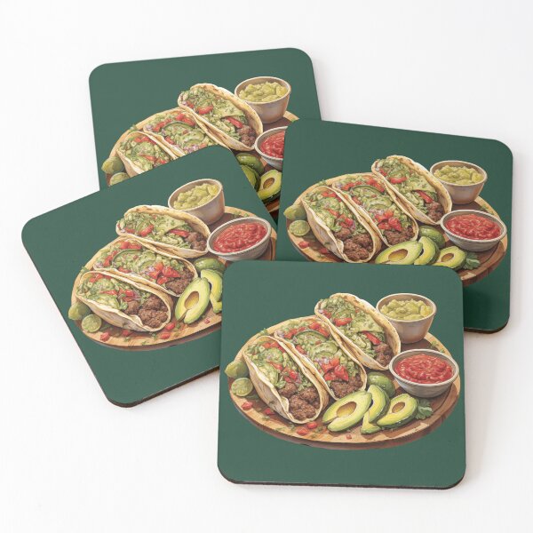 Item preview, Beef Tacos, Guacamole, Avocados and Salsa Served On A Wooden Board designed and sold by Alicia Chee.