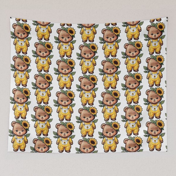 Item preview, Cute Sunflower Bear in Overalls Dungarees Black Offset designed and sold by PrettyfulStuff.