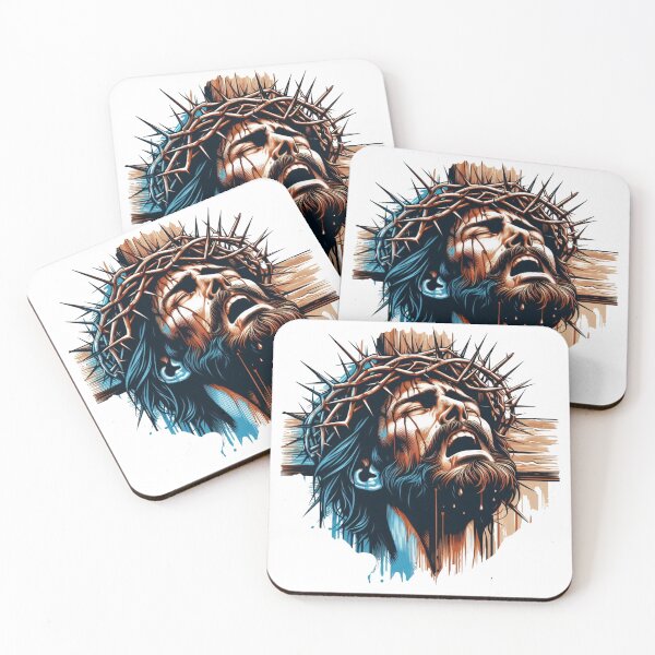 Item preview, " Jesus, wearing a crown of thorns on the cross, cries out loudly once again, and his soul departs." designed and sold by PaintMeWorld.