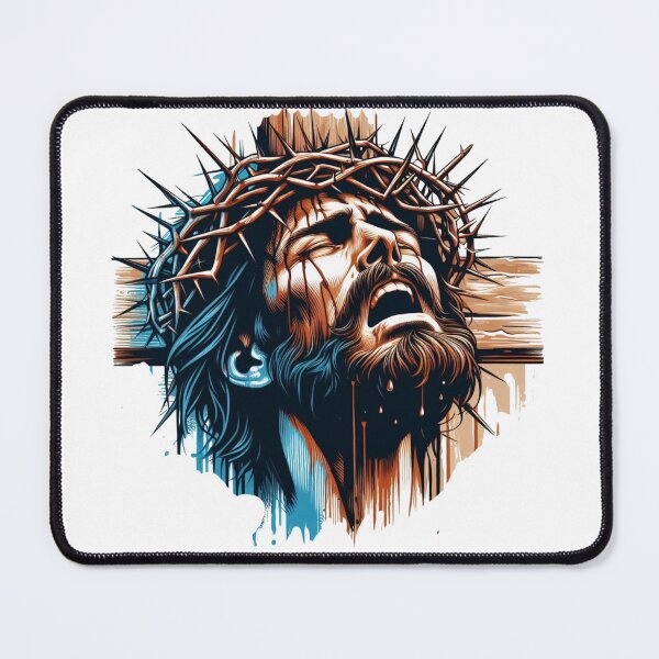 Item preview, " Jesus, wearing a crown of thorns on the cross, cries out loudly once again, and his soul departs." designed and sold by PaintMeWorld.