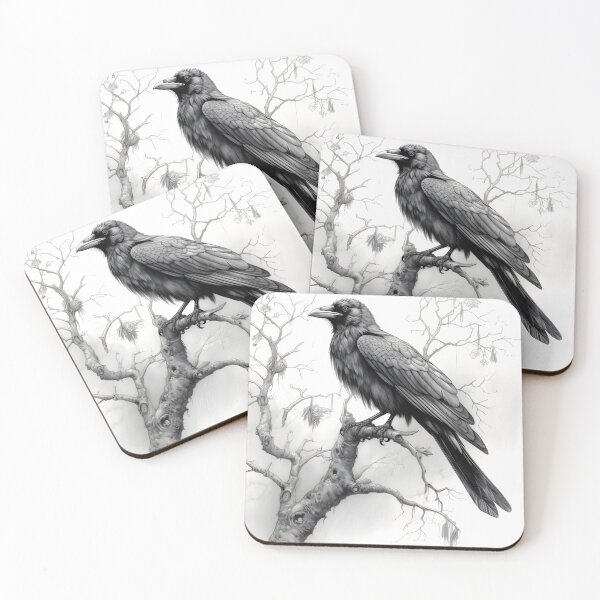 Item preview, Black and white Raven pencil drawing designed and sold by Pencil-Art.