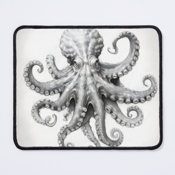 Item preview, Black and white Octopus pencil drawing designed and sold by Pencil-Art.