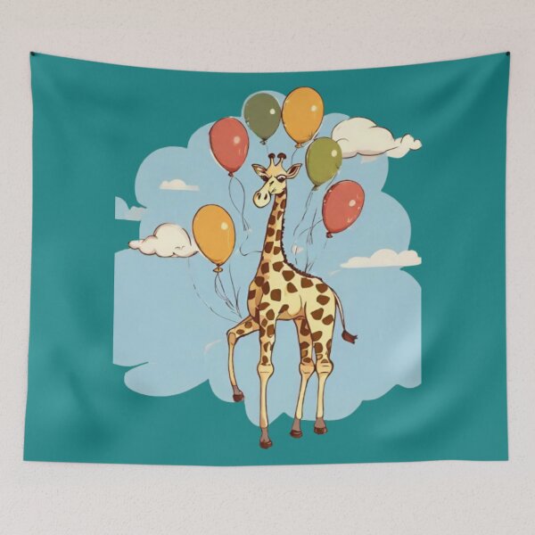 Item preview, Funny graceful giraffe soaring through the sky with baloons ,safari animals , designed and sold by kozlebozle007.