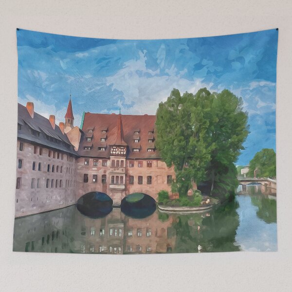 Item preview, Medieval buildings on the river Pegnitz in Nuremberg in watercolor designed and sold by Intermundium.