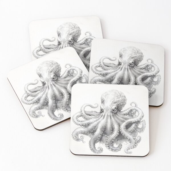 Item preview, Black and white Octopus pencil drawing designed and sold by Pencil-Art.