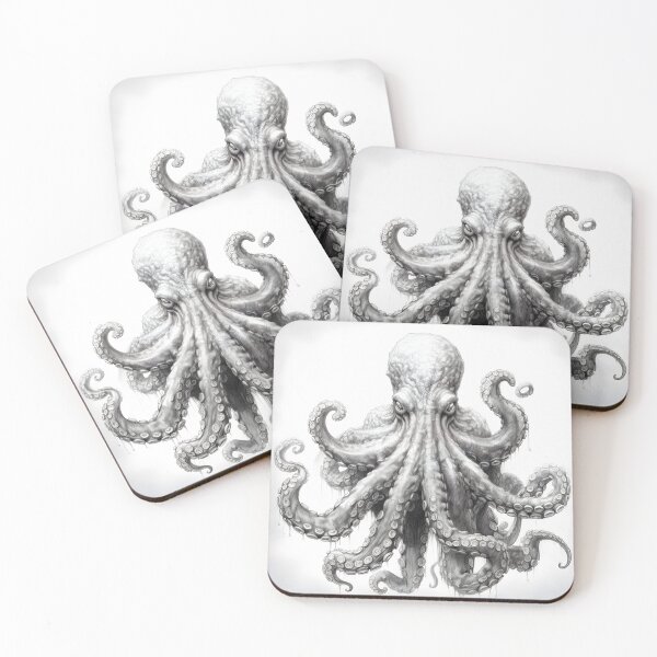 Item preview, Black and white Octopus pencil drawing designed and sold by Pencil-Art.