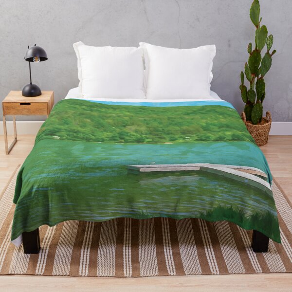 Item preview, Jetty at a lake surrounded by dense forest in watercolor designed and sold by Intermundium.
