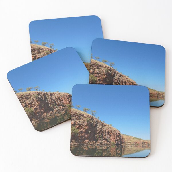 Item preview, Reflection of a red cliff face with trees in a blue river designed and sold by EAnneH.