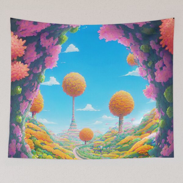 Artikelvorschau, Bunte Frühlings Fantasie Traum Landschaft mit Pink, orange, grün and Pfirsich farben, sowie rot entworfen und verkauft von depthsofthemind.