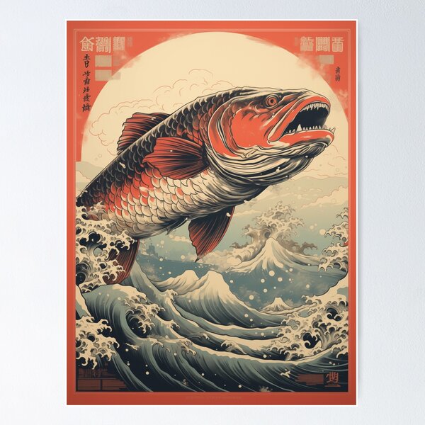Item preview, Vintage giant japanese fish art designed and sold by astercat.