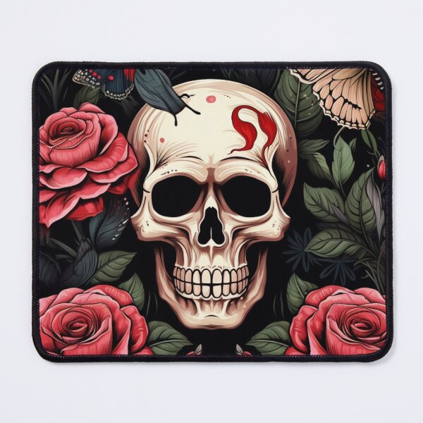 Item preview, gothic skull roses and butterfly designed and sold by DaveMerch.
