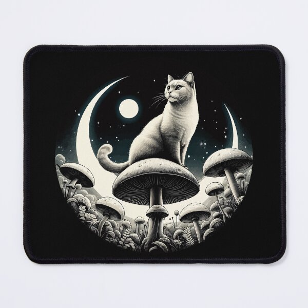 Item preview, Funny Vintage White Cat in Mushroom Garden designed and sold by TomFrontierArt.