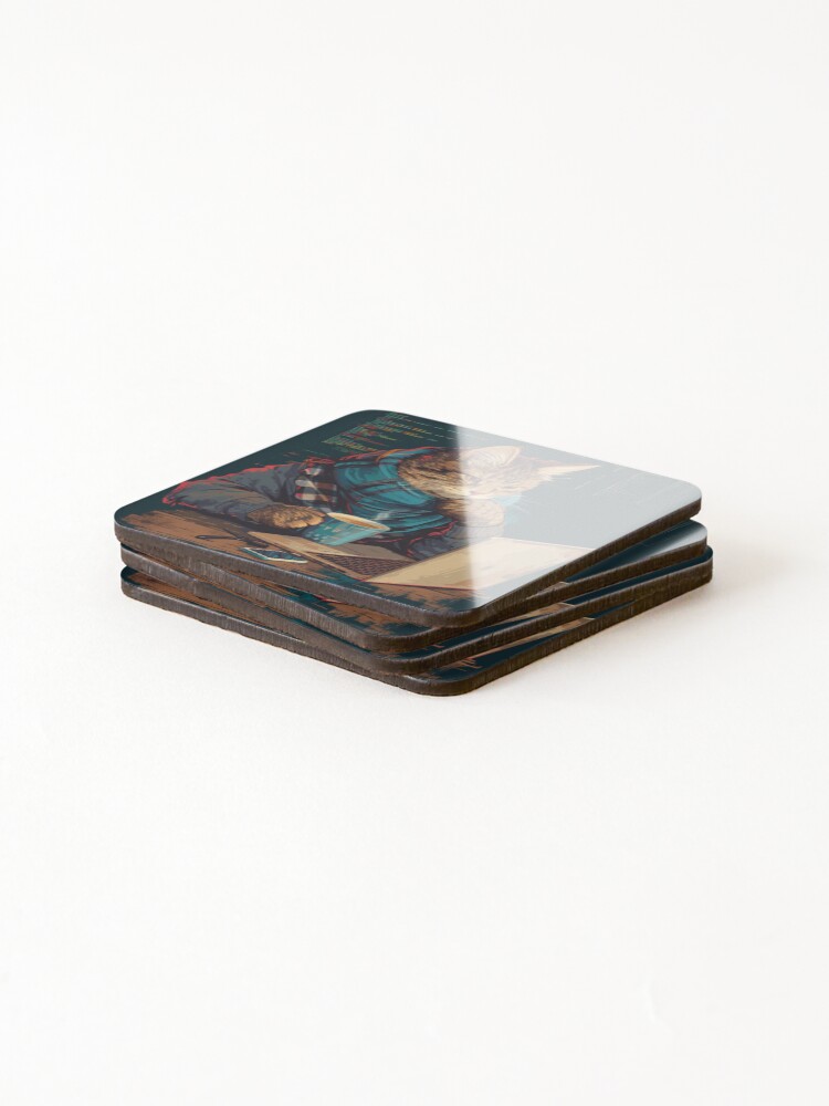 Thumbnail 4 of 5, Coasters (Set of 4), Web Developer Cat Coder designed and sold by CleverboyDsgns.