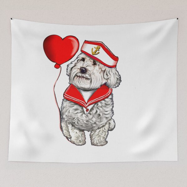 Item preview, The Best Valentine’s Day Gift ideas top 10, Cavalier king charles spaniel sailor fancy dress bow tie and hat, white Cavoodle Cavapoo Valentine’s day  designed and sold by Artonmytee.
