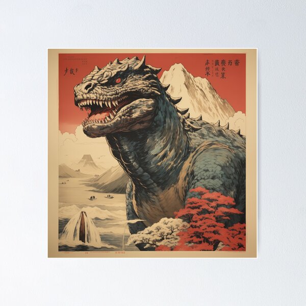 Vista previa del artículo con la obra «Godzilla vintage ataca a Japón», diseñado y vendido por astercat.