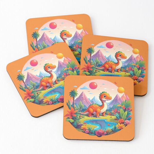 Item preview, Sunny Dino Oasis: Orange dinosaurs reflected in nature designed and sold by Minpadesign.