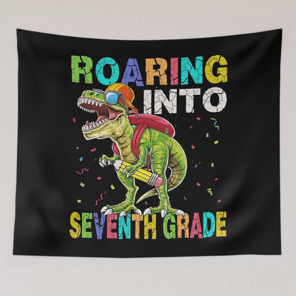 Item preview, Roaring Into Seventh Grade Dinosaur T Rex Back to School designed and sold by MobyStickers.