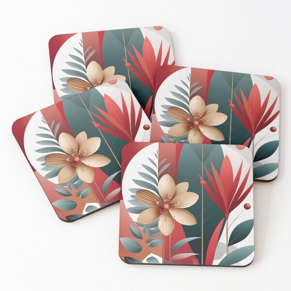Item preview, Mid Century Botanical Retro Geometric Leaves  Florals   Red, Green  designed and sold by Prints and Lifestyle.