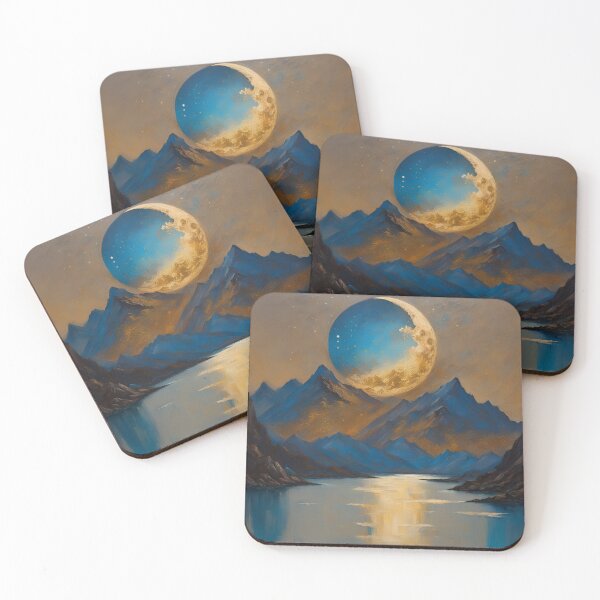 Item preview, Moon Glow Over Mountains and Water | Vintage Art  designed and sold by JM-ESTONIA.