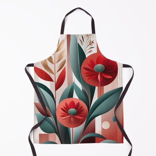 Item preview, Mid Century Botanical Retro Geometric Leaves  Florals  Red, Green  designed and sold by Prints and Lifestyle.
