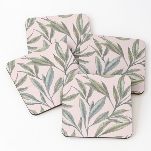 Item preview, Watercolor green leaves seamless pattern with a pink background. designed and sold by NadyaSaen.