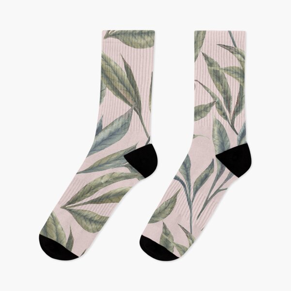 Item preview, Watercolor green leaves seamless pattern with a pink background. designed and sold by NadyaSaen.