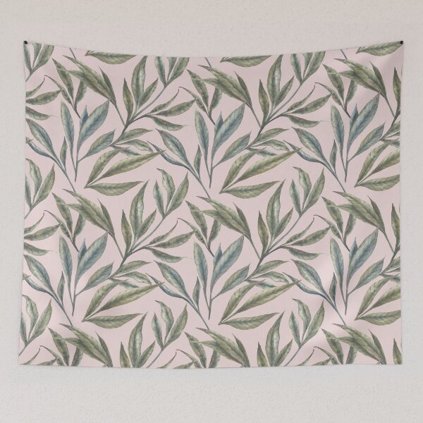 Item preview, Watercolor green leaves seamless pattern with a pink background. designed and sold by NadyaSaen.