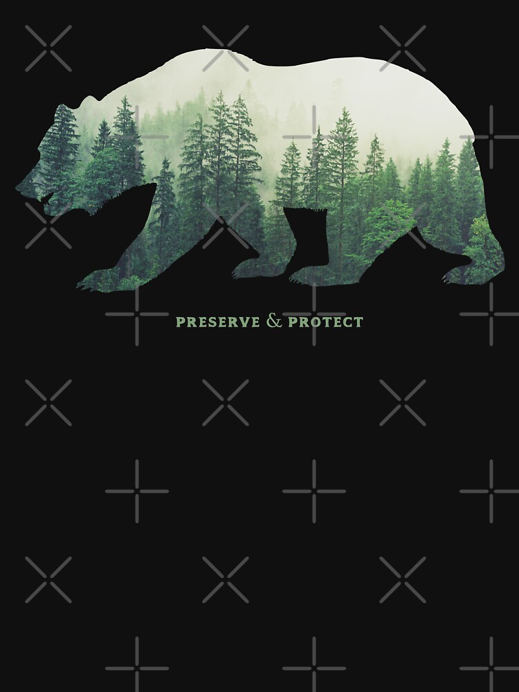 Thumbnail 7 of 7, Classic T-Shirt, Preserve & Protect Nature Double Exposure Bear Silhouette Trees Forest Save the Environment Climate Change Wilderness Hiking Camping designed and sold by la-nynx.