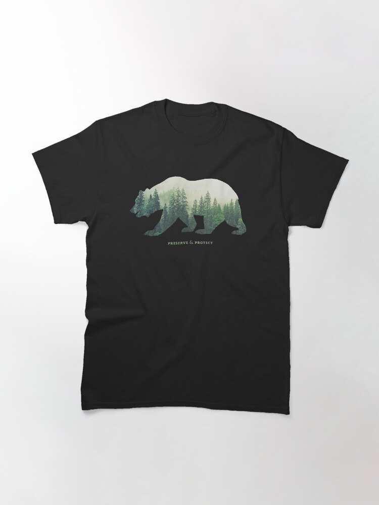Thumbnail 3 of 7, Classic T-Shirt, Preserve & Protect Nature Double Exposure Bear Silhouette Trees Forest Save the Environment Climate Change Wilderness Hiking Camping designed and sold by la-nynx.