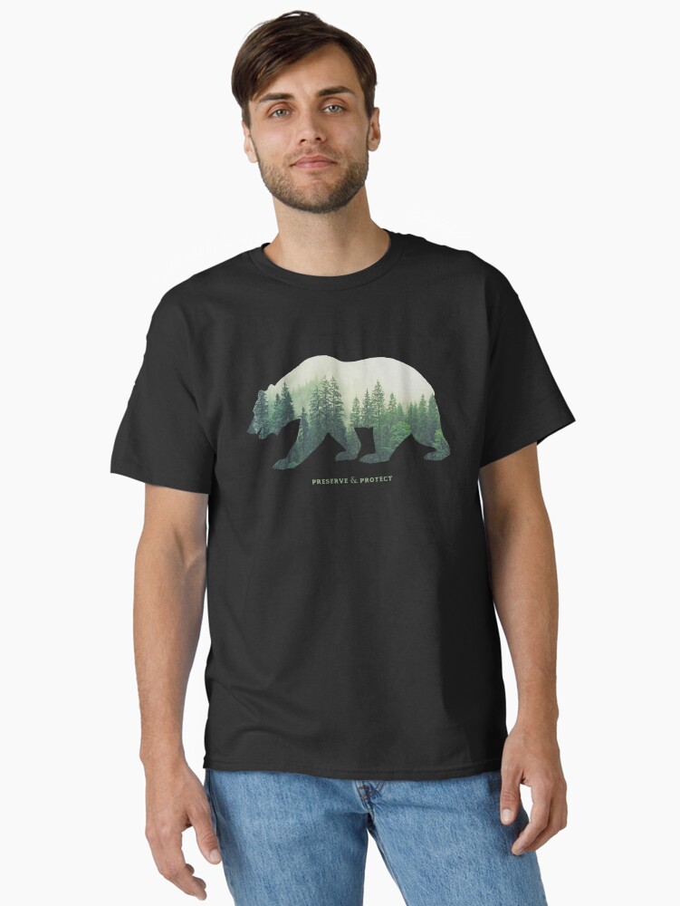 Thumbnail 2 of 7, Classic T-Shirt, Preserve & Protect Nature Double Exposure Bear Silhouette Trees Forest Save the Environment Climate Change Wilderness Hiking Camping designed and sold by la-nynx.