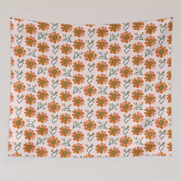 Item preview, Orange and Pink Minimal Flower Pattern  designed and sold by PatternInArt.