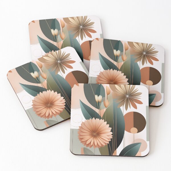 Item preview, Mid Century Botanical Retro Geometric Leaves  Florals  Terra Cota Green  designed and sold by Prints and Lifestyle.