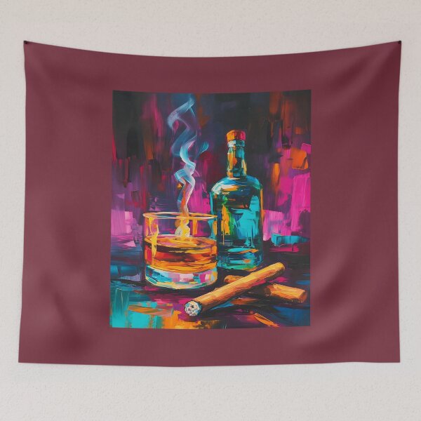 Item preview, Spiritual Harmony- Celebrating Whiskey and Cigar in a Bold Impasto Strokes Soiree AI Generated designed and sold by OlfactoART Studio.