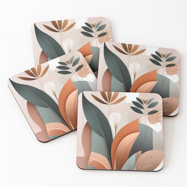 Item preview, Mid Century Botanical Retro Geometric Leaves  Florals Terra Cota Green designed and sold by Prints and Lifestyle.