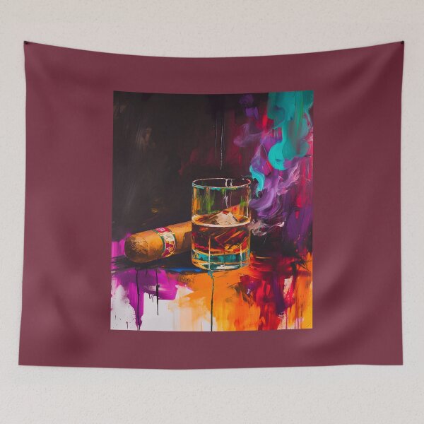 Item preview, Brushstroke Revelry- Vibrant Whiskey and Cigar Celebratory Symphony AI Generated designed and sold by OlfactoART Studio.