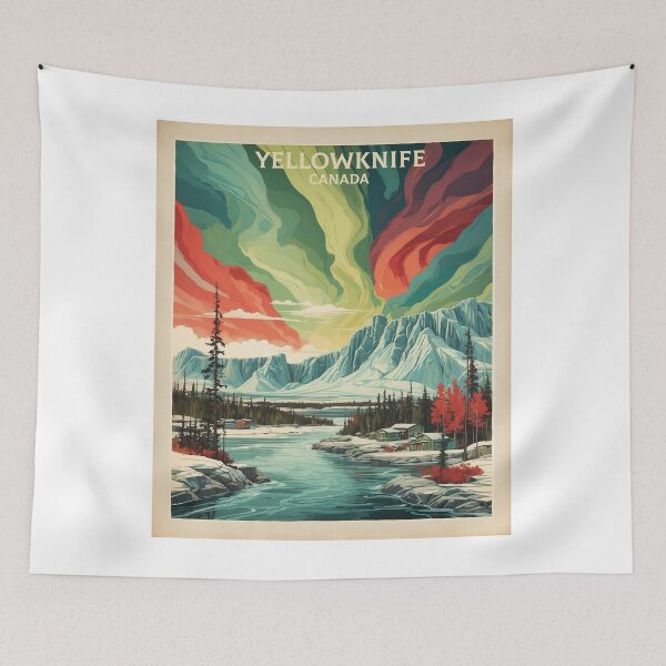 Item preview, Yellowknife Snow Starry Night and Moon Vintage Poster Tourism designed and sold by TravelersGems.
