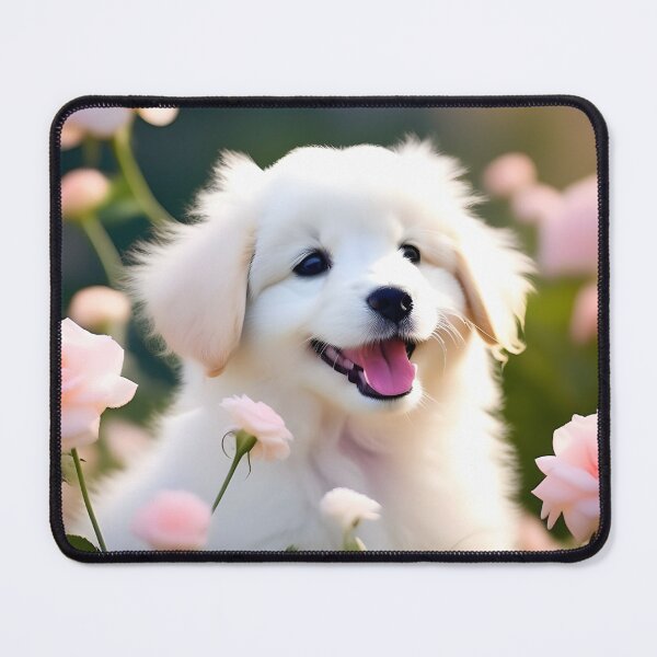 Item preview, A beautiful smiling white puppy with flowers in the background designed and sold by Wilson2024.