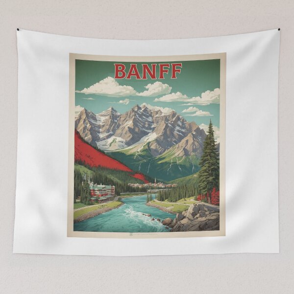 Aperçu de l'œuvre Banff Canada Montagnes Enneigées Affiche Vintage Tourisme créée et vendue par TravelersGems.