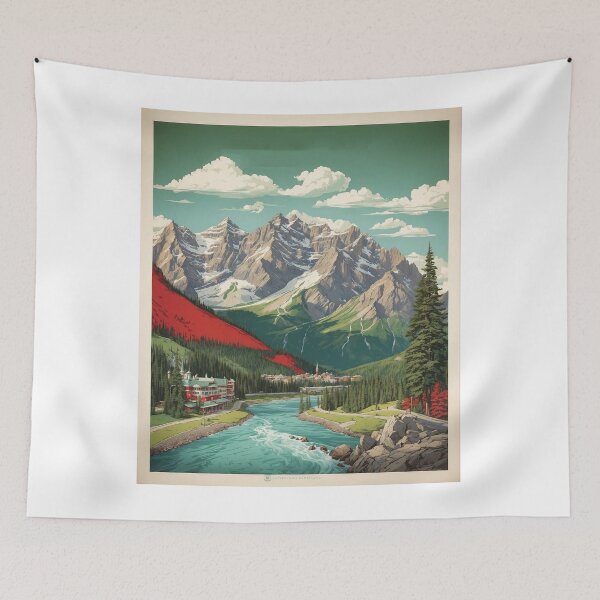 Aperçu de l'œuvre Banff Canada Montagnes Enneigées Affiche Vintage Tourisme créée et vendue par TravelersGems.