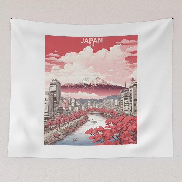 Aperçu de l'œuvre Japon Mont Fuji Cerisiers En Fleurs Affiche Vintage Tourisme créée et vendue par TravelersGems.