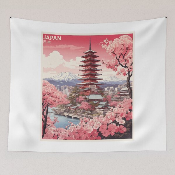 Aperçu de l'œuvre Japon Mont Fuji Cerisiers En Fleurs Affiche Vintage Tourisme créée et vendue par TravelersGems.