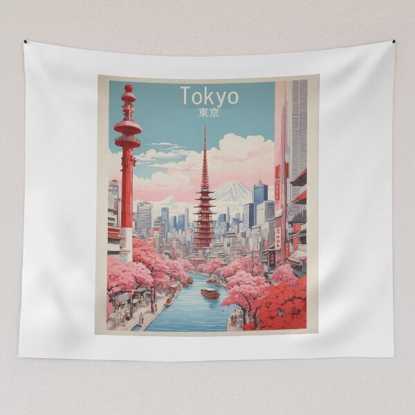 Aperçu de l'œuvre Tokyo Japon Mont Fuji Cerisiers En Fleurs Affiche Vintage Tourisme créée et vendue par TravelersGems.
