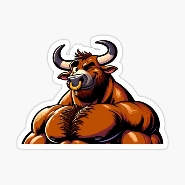 Muscular Winking Bull Anthro Furry Minotaur Design Sticker