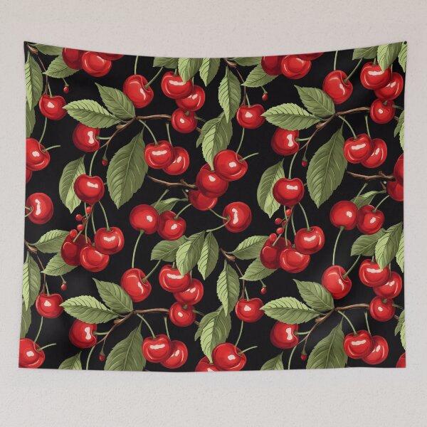 Item preview, Pattern. Red Cherries & Green Leaves designed and sold by GiveMeMood.