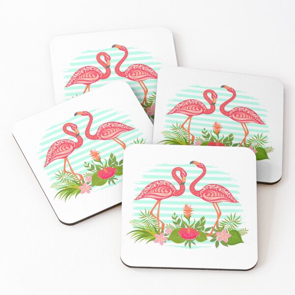 Item preview, Pink flamingo ornament on a striped turquoise background. Decorative ornament.  designed and sold by Skaska.