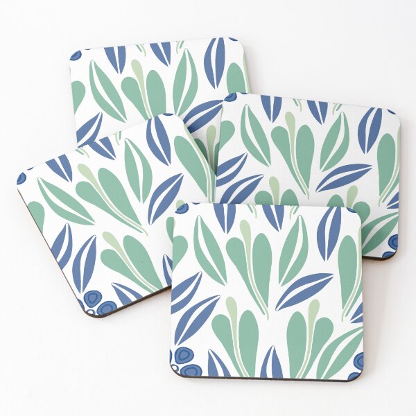 Item preview, Blue leaves pattern designed and sold by ChallaDesign.