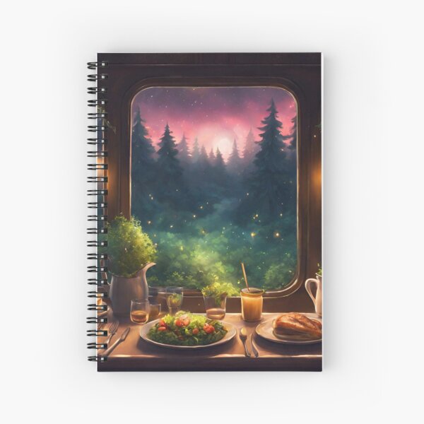 Item preview, Train window overlooking a forest with a fancy dinner  designed and sold by Lina Khaled.