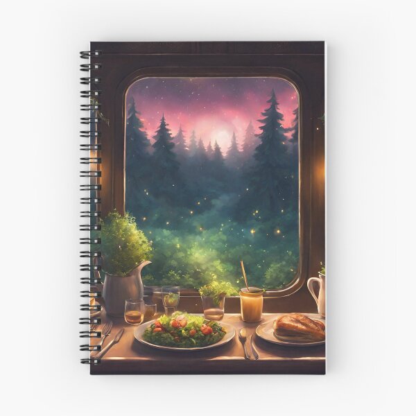 Item preview, Train window overlooking a forest with a fancy dinner  designed and sold by Lina Khaled.
